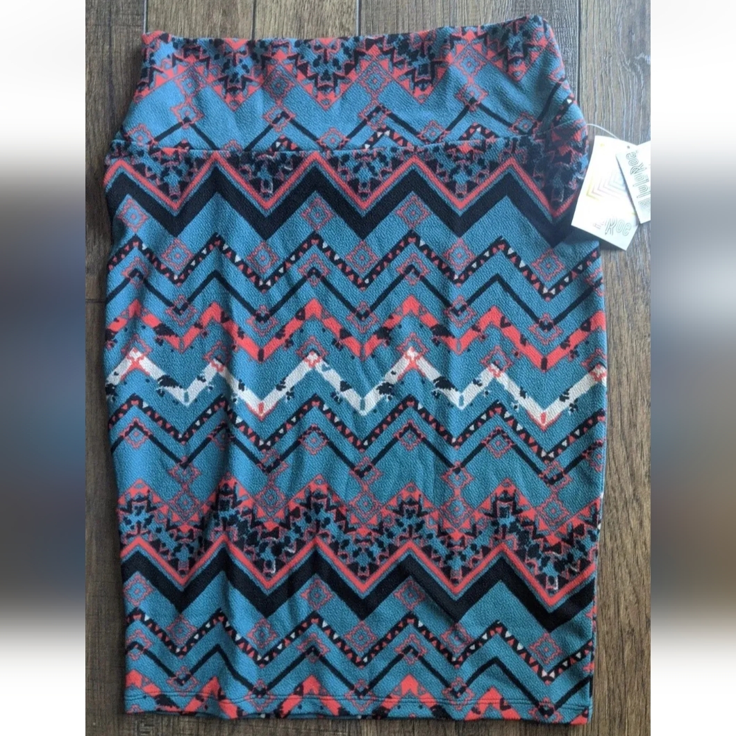 Brand New Lularoe "Cassie" Medium Women's Skirt Textured Turquoise W/ Orange Nwt